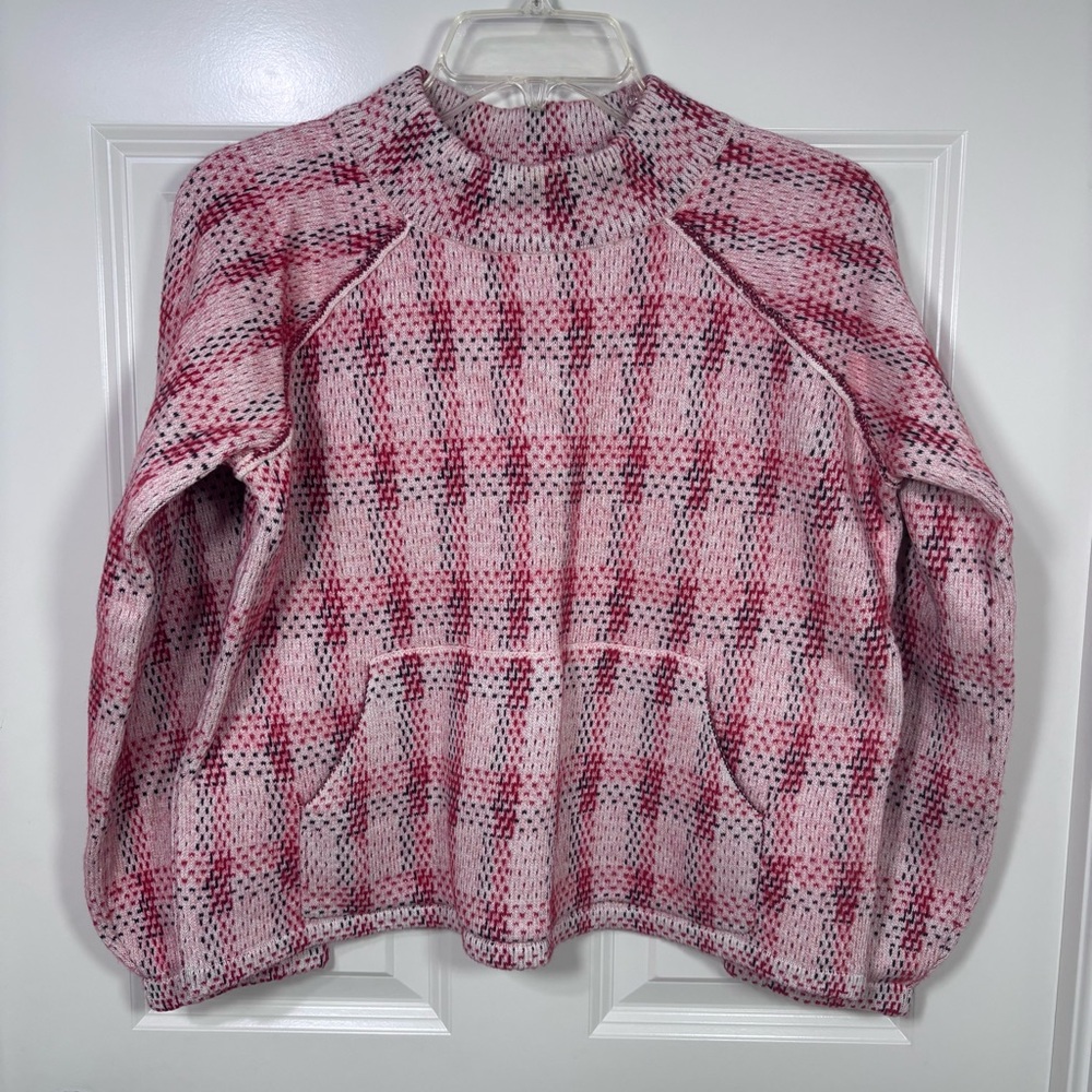 Anthropologie Field Flower Better Get Going Pink Plaid Pullover Sweater L